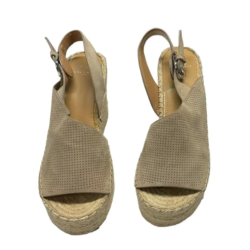 Marc Fisher Landela Tan Leather  D'Orsay Espadrille Wedge Sandals Size 8